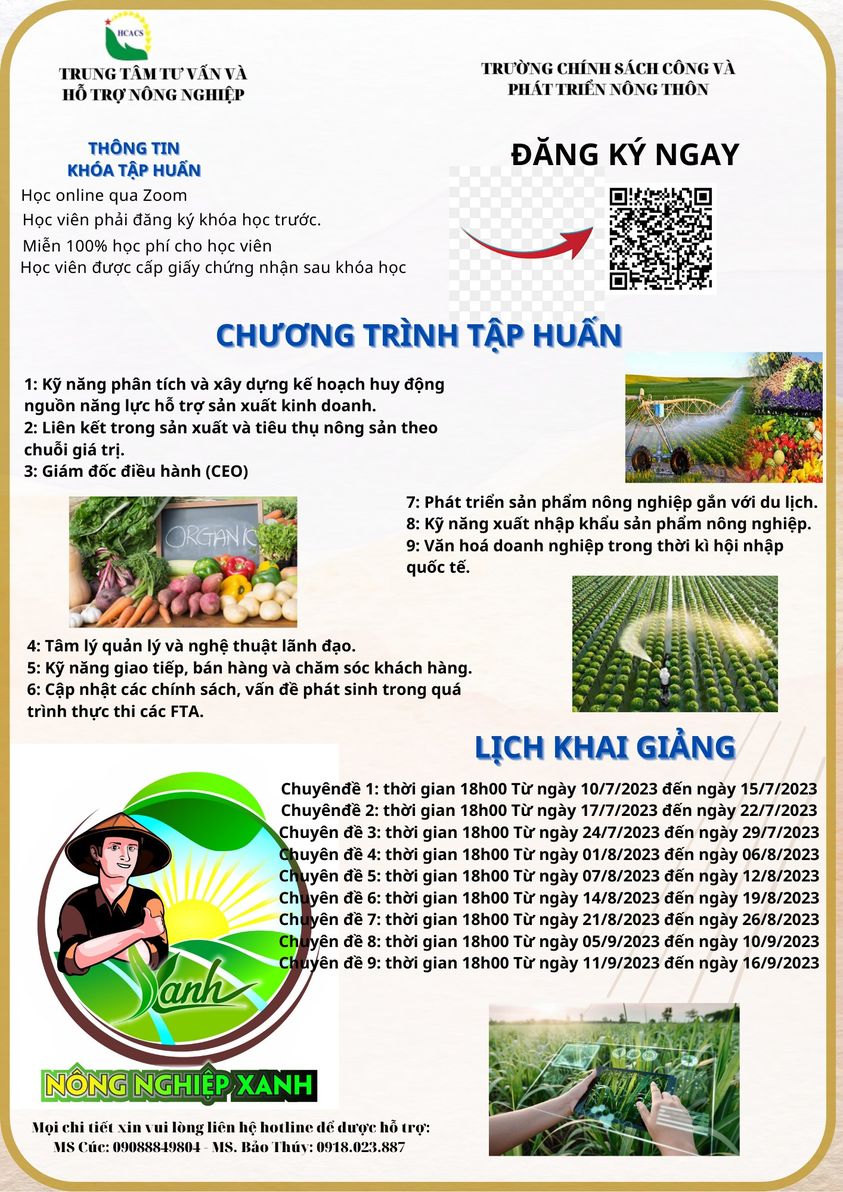 Chiêu sinh các chương trình tập huấn nông nghiệp xanh