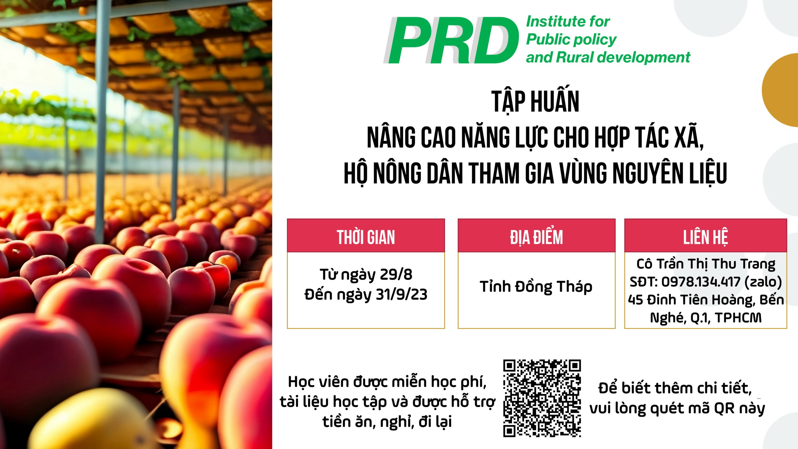 Chiêu sinh lớp Nâng cao năng lực cho hợp tác xã, hộ nông dân tham gia vùng nguyên liệu