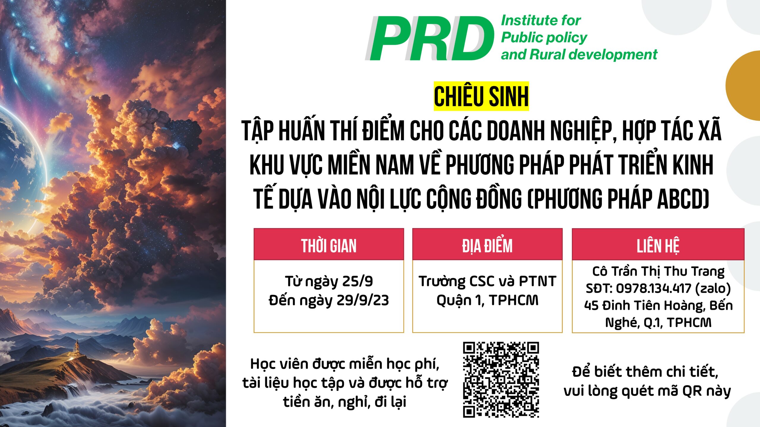 Chiêu sinh lớp Tập huấn thí điểm cho các doanh nghiệp, hợp tác xã khu vực miền Nam về phương pháp phát triển kinh tế dựa vào nội lực cộng đồng (phương pháp ABCD)