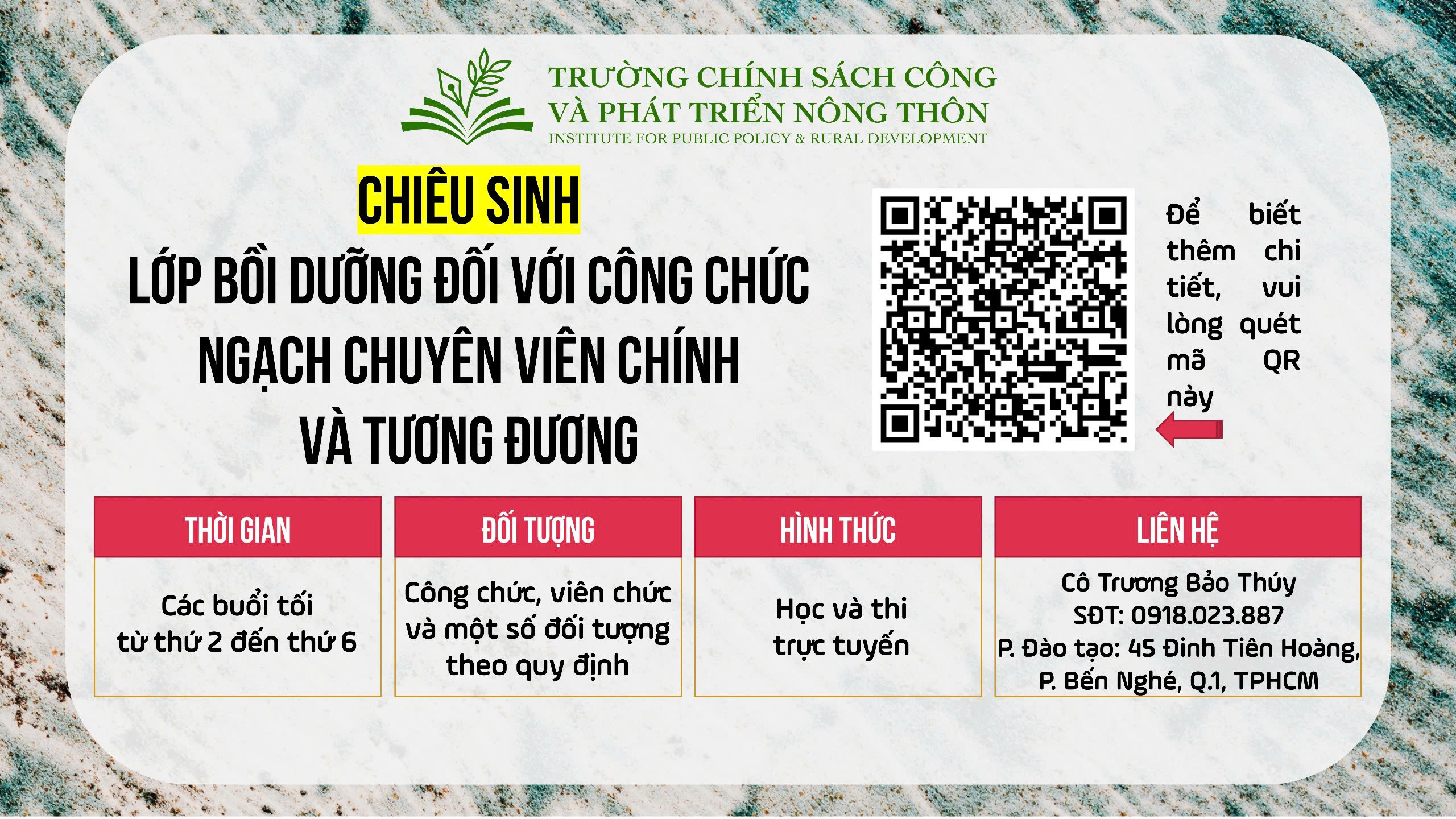 Chiêu sinh lớp Bồi dưỡng đối với công chức ngạch chuyên viên chính và tương đương (Hình thức học trực tuyến)