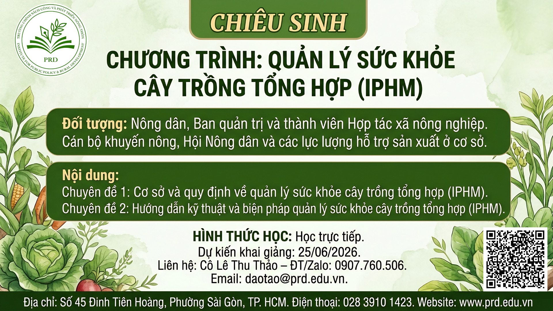THÔNG BÁO CHIÊU SINH LỚP TẬP HUẤN: “QUẢN LÝ SỨC KHỎE CÂY TRỒNG TỔNG HỢP (IPHM)”