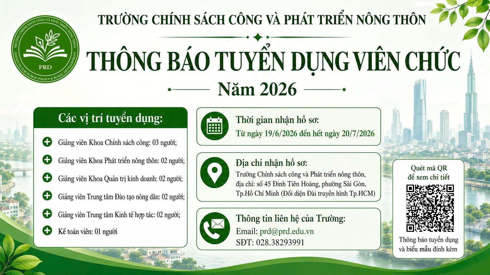 Tuyển dụng viên chức năm 2026 – Trường Chính sách công và Phát triển nông thôn