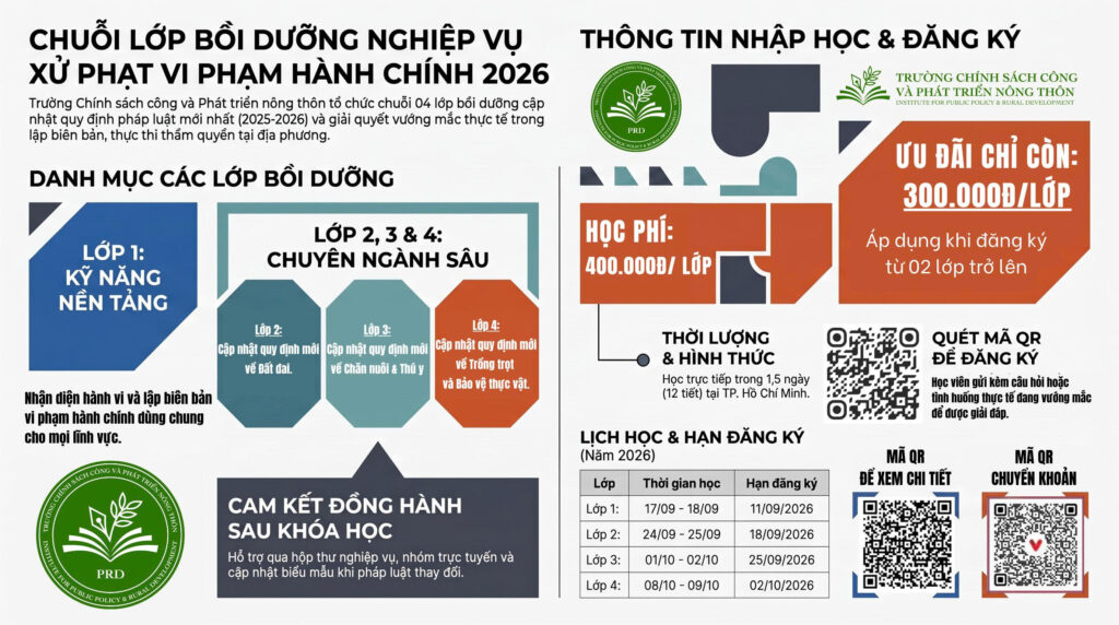 Thong bao chieu sinh chuoi 4 lop nghiep vu xu phat vi pham hanh chinh Truong Chinh sach Cong va PTNT