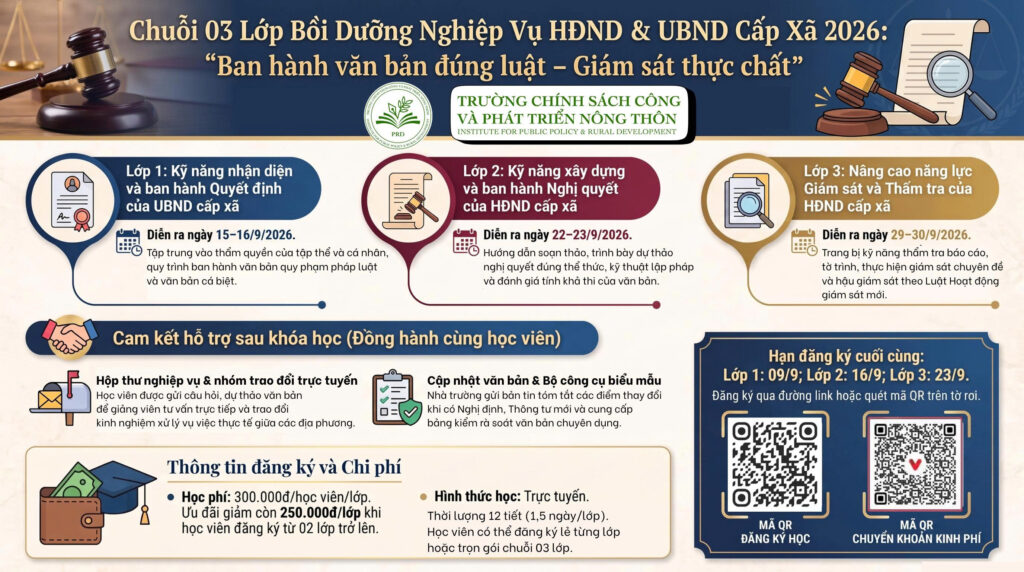 Thong bao chieu sinh chuoi 3 lop boi duong nghiep vu HDND va UBND cap xa Truong Chinh sach Cong va PTNT