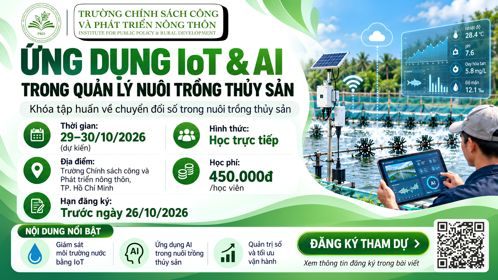 Chiêu sinh: Ứng dụng Internet Vạn vật (IoT) và Trí tuệ Nhân tạo (AI) trong Chuyển đổi số & Tối ưu hóa quản lý Nuôi trồng Thủy sản
